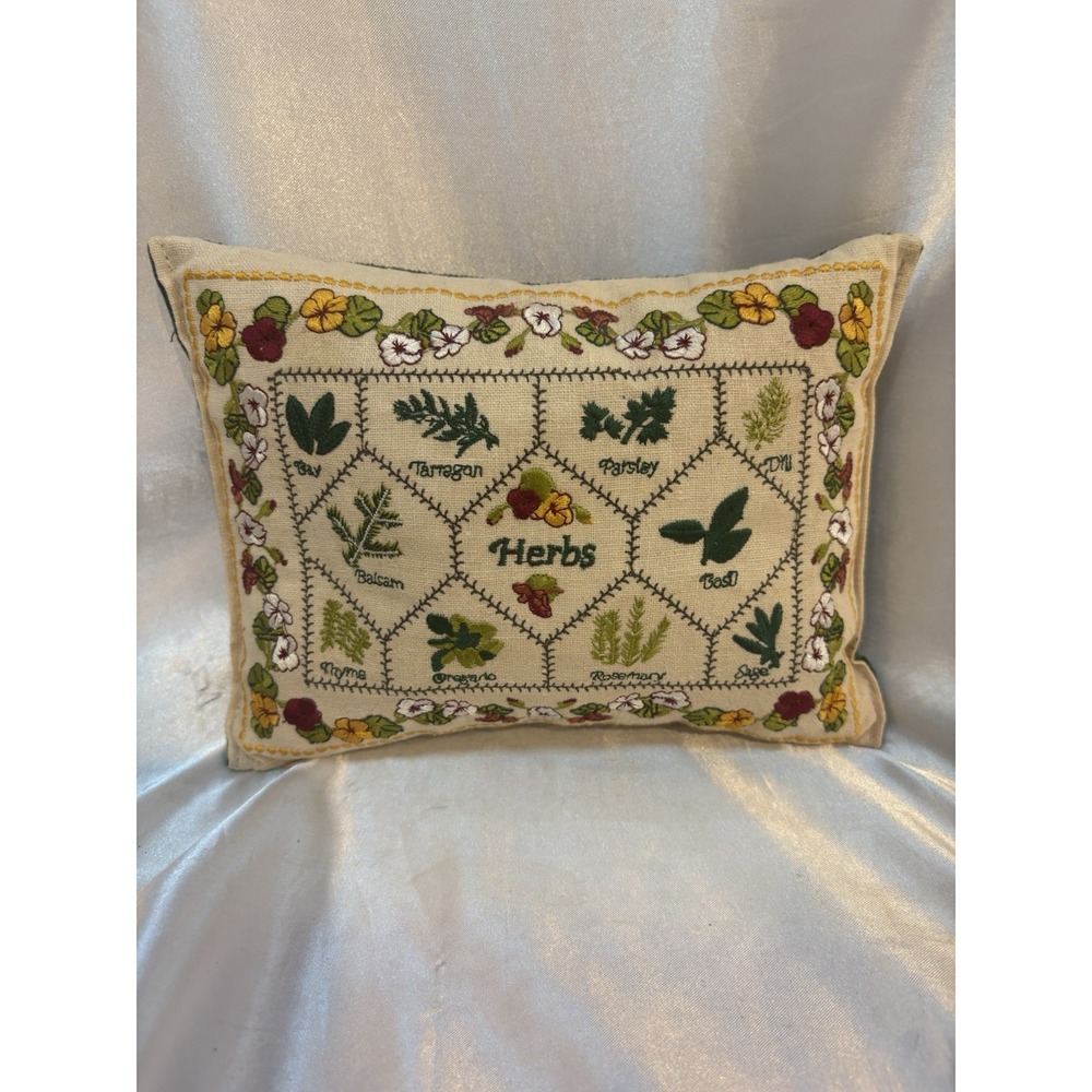 Woolen Needlepoint Pillow Herbs GardenCorduroy Backing